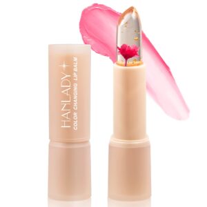 flower lip balm color change, clear lipstick with flower inside, ph lip balm for pink shade, long lasting moisturizing waterproof vegan lipstick (red)