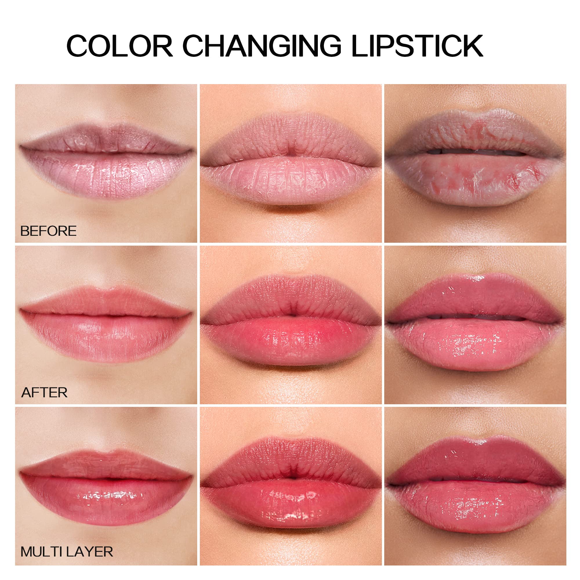 Flower Lip Balm Color Change, Clear Lipstick With Flower Inside, pH Lip Balm for Pink Shade, Long Lasting Moisturizing Waterproof Vegan Lipstick (Red)