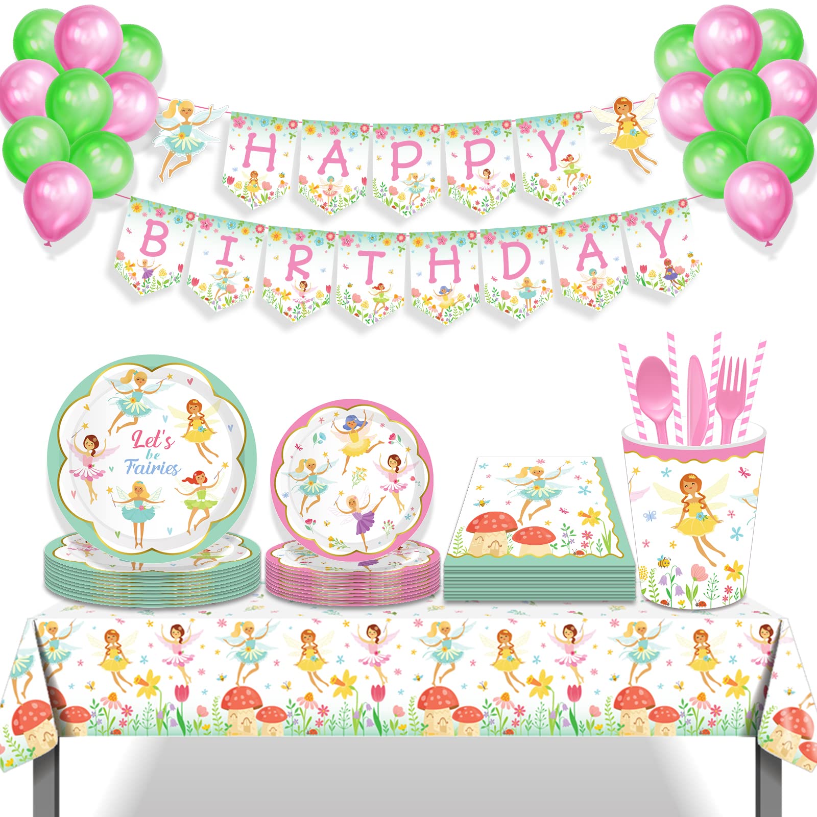 Fairy Tea Party Banner Fairy Party Supplies Fairy Happy Birthday Party Banner Fairy Banner for Fairy Floral Birthday Party Supplies