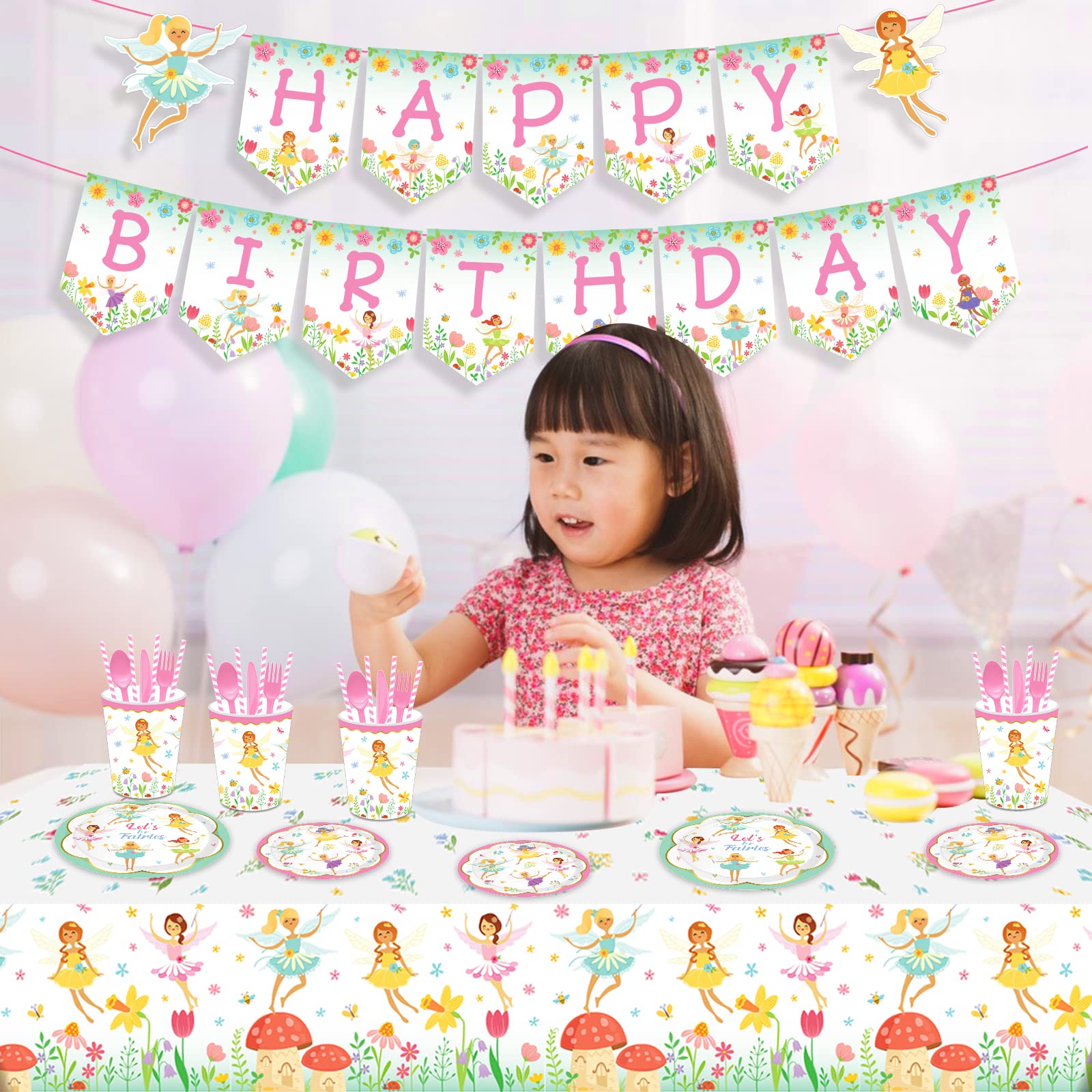 Fairy Tea Party Banner Fairy Party Supplies Fairy Happy Birthday Party Banner Fairy Banner for Fairy Floral Birthday Party Supplies