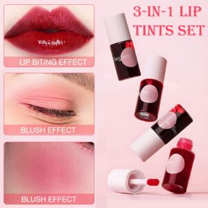 Lip Tint Korean Stain Set, 4 Colors Tinta Para Labios Water Long Lasting Waterproof Easy Apply Plumping Lip Moisturizing Mini Lipstick(Apple & Strawberry &Watermelon& Cherry)