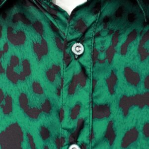 ZEROYAA Men's Hipster Leopard Printed Slim Fit Long Sleeve Button Up Satin Dress Shirts for Party Prom ZLCL36-108-Emerald XX-Large