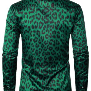 ZEROYAA Men's Hipster Leopard Printed Slim Fit Long Sleeve Button Up Satin Dress Shirts for Party Prom ZLCL36-108-Emerald XX-Large