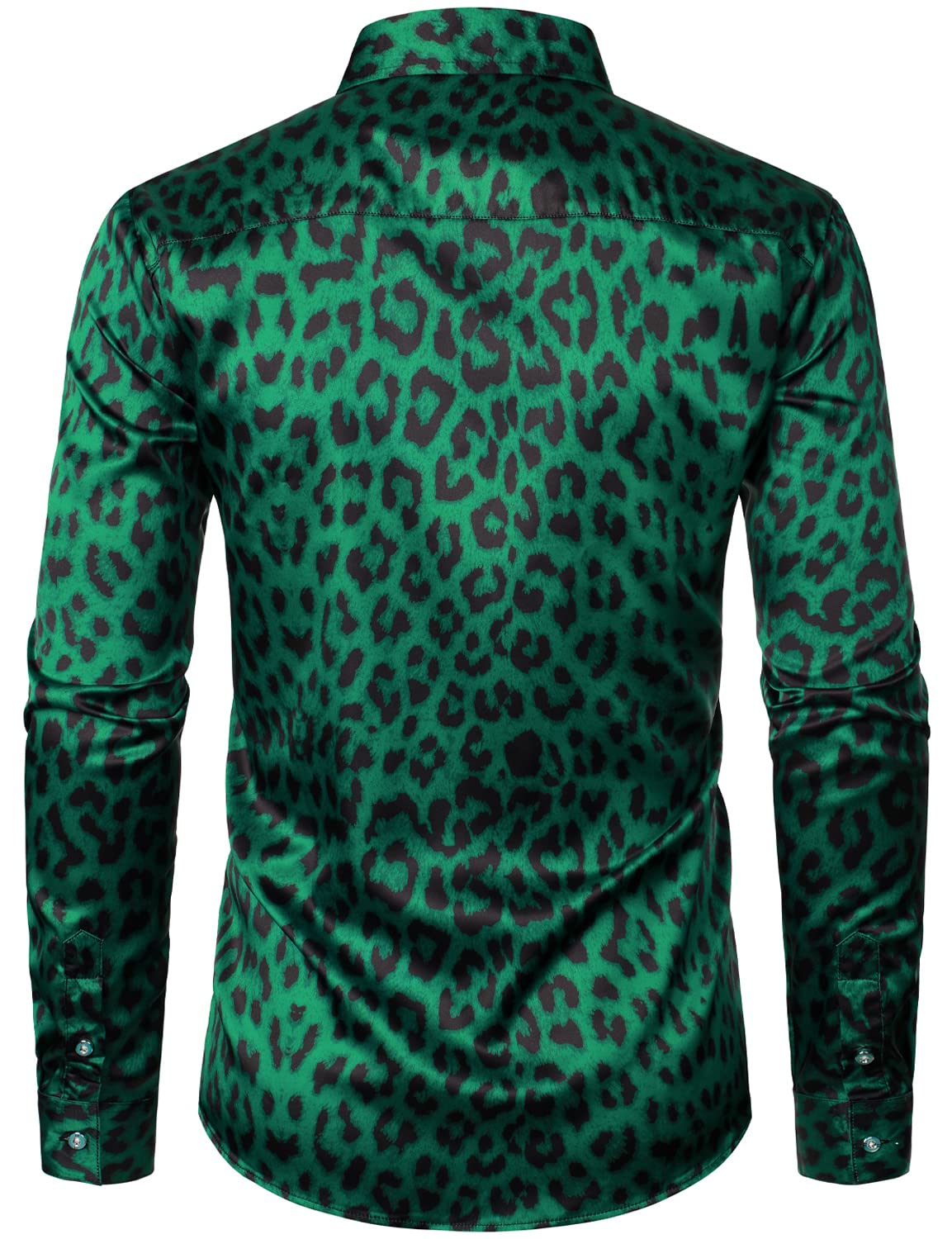 ZEROYAA Men's Hipster Leopard Printed Slim Fit Long Sleeve Button Up Satin Dress Shirts for Party Prom ZLCL36-108-Emerald XX-Large