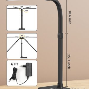 AKRRYR LED Desk Lamp for Home Office, Double Head 24W with USB Charging Port & Wireless Charger, Architect Light 5 Lighting Brightness Flexible Gooseneck Table Reading Study, Black