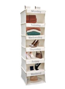 super heavy duty kids closet organizers and storage | linen weekly clothes organizer for kids with 6 shelves | hanging clothes organizer | kids clothes rack w/velcro