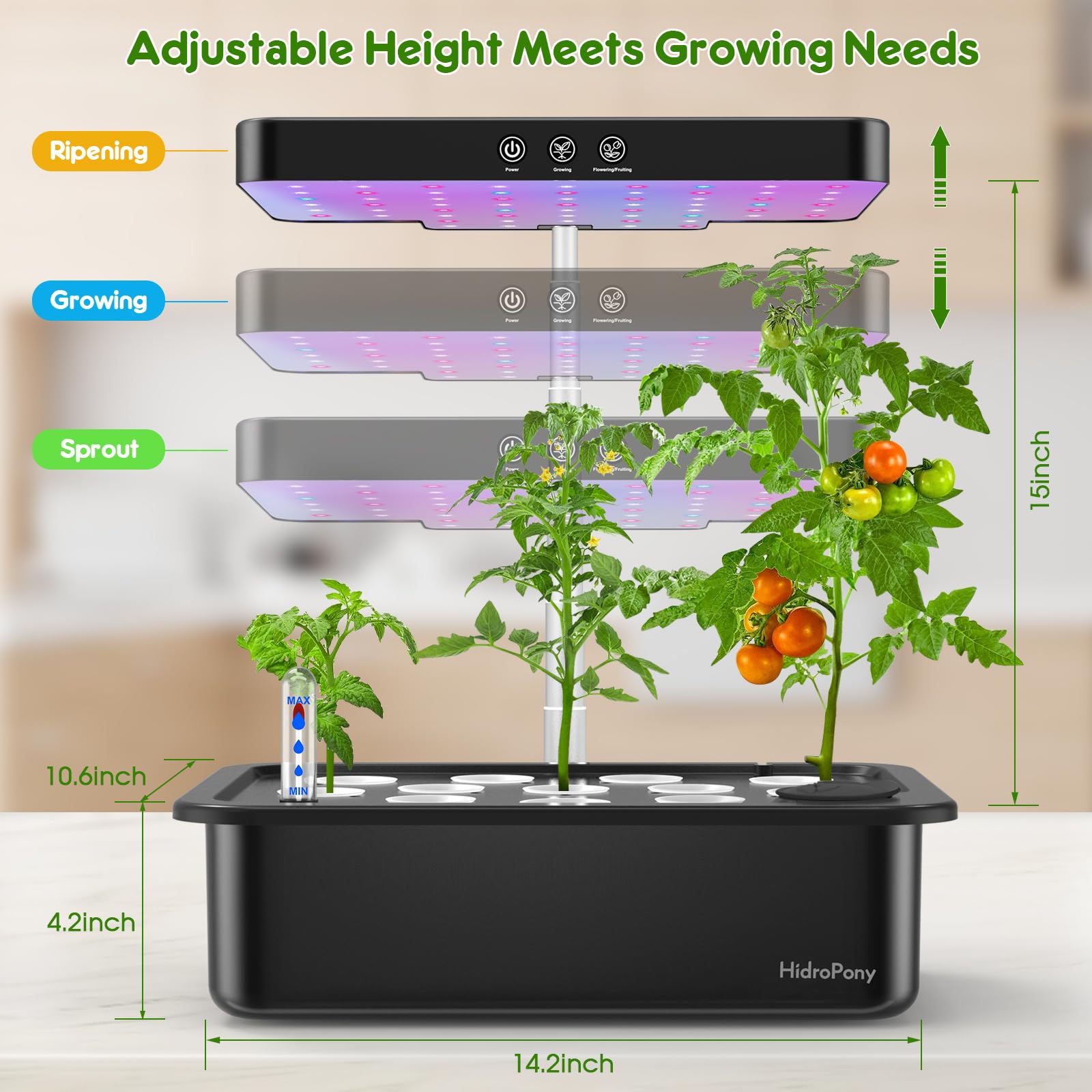 Herb Garden Hydroponics Growing System - HidroPony 12 Pods Indoor Gardening System with LED Grow Light, Plants Germination Kit, Auto Timer, Ideal Gardening Gifts for Women