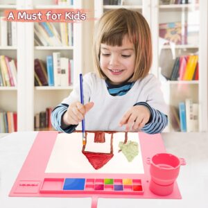 iArtker Silicone Painting Mat, 20"×16" Silicone Craft Mat with Cup and Lid,Silicone Art Mat,Non Stick Silicone Sheet for Resin, DIY, Clay, Play Doh, Pink