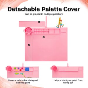 iArtker Silicone Painting Mat, 20"×16" Silicone Craft Mat with Cup and Lid,Silicone Art Mat,Non Stick Silicone Sheet for Resin, DIY, Clay, Play Doh, Pink