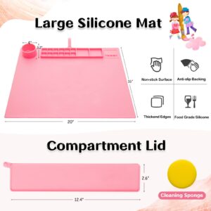 iArtker Silicone Painting Mat, 20"×16" Silicone Craft Mat with Cup and Lid,Silicone Art Mat,Non Stick Silicone Sheet for Resin, DIY, Clay, Play Doh, Pink