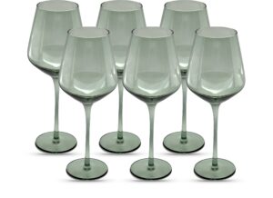 saludi original light blue sea wine glasses, 16.5oz (set of 6) stemmed single color teal green sea foam glass - great for all wine types and occasions or gifts - luxury, durable, hand-blown