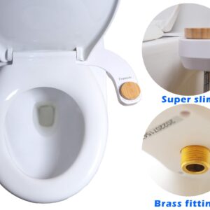 Toswin Left Hand Bidet Left Handed Bidet Ultra Slim Bidet Left Side Control Clear Rear Bidet Attachment for Toilet with Dual Front & Rear Nozzles and Adjustable Water Pressure -Bamboo Knob