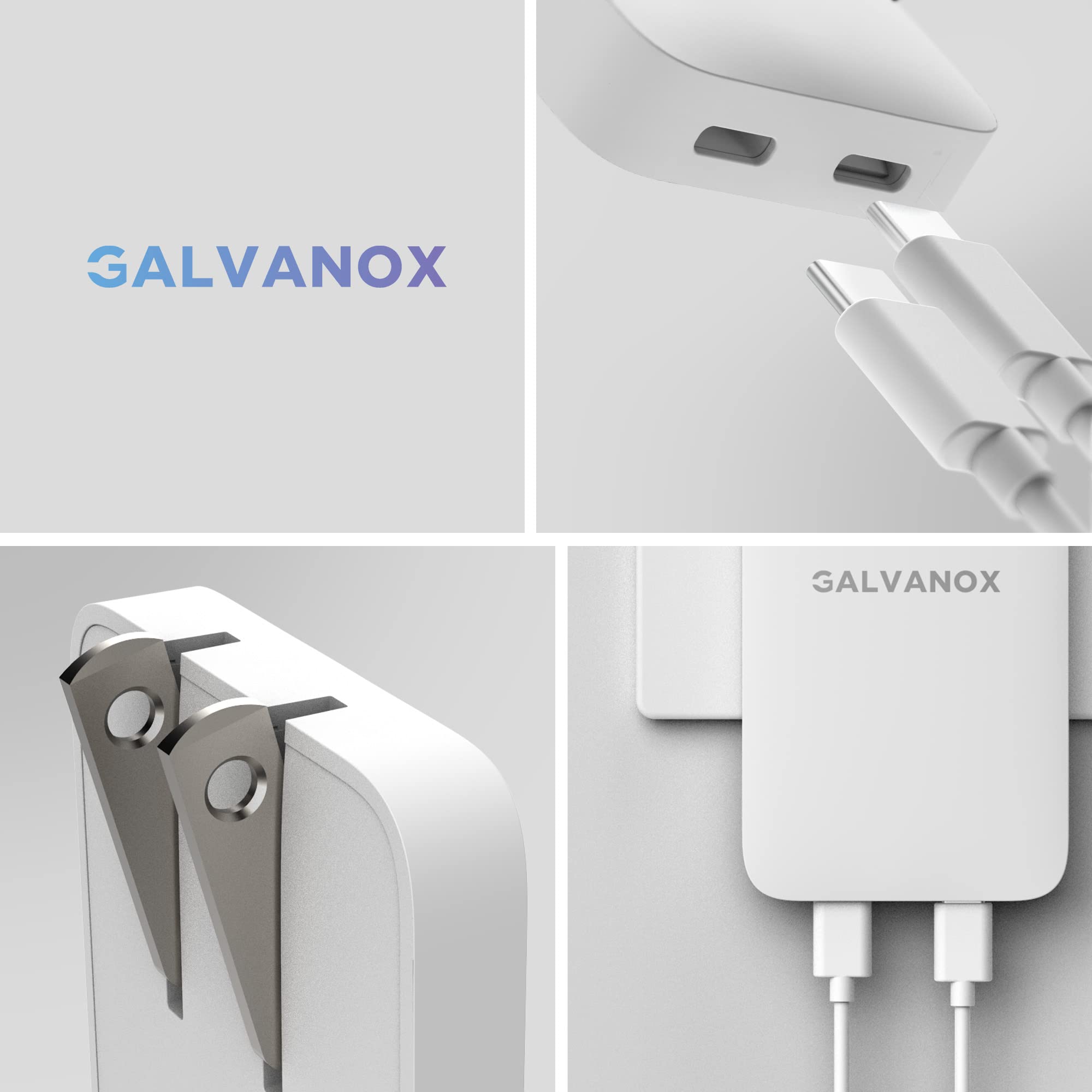 Galvanox Dual USB-C Flat Wall Charger - Fast Charging Ultra Slim Outlet Plug, Multi Port Type C for iPhone 13, 14, iPhone 15 Pro Max and Samsung Galaxy Phones (20W)