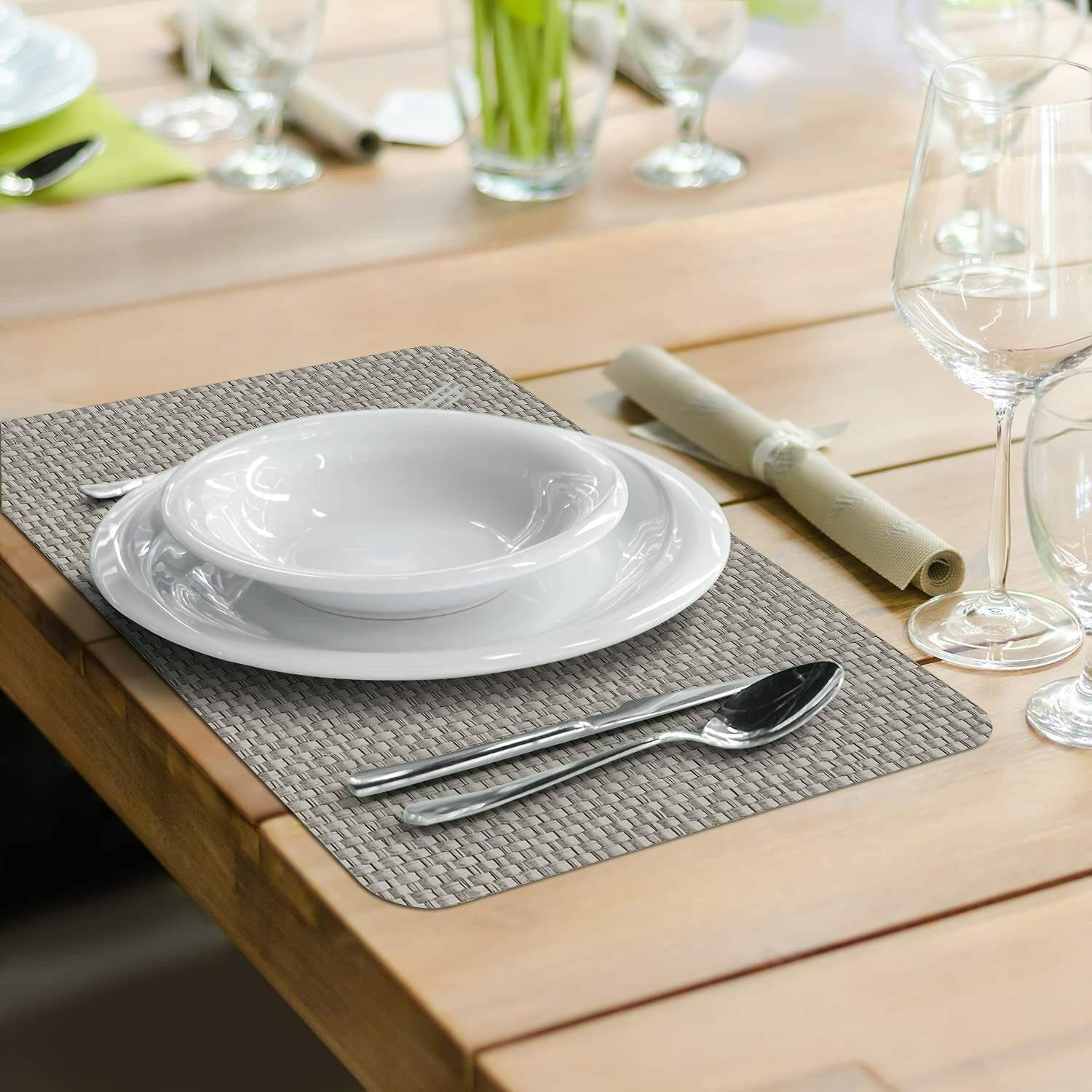 CounterArt Taupe and Natural Basket Weave Design Reversible Easy Care Plastic Placemat Set of 2 Made in The USA