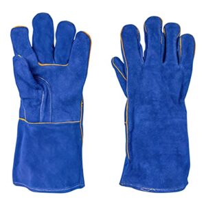 ateret welding gloves 14 inch heat/fire resistant leather gloves for mig, tig, bbq, camping, furnace, pot, fireplace (blue)