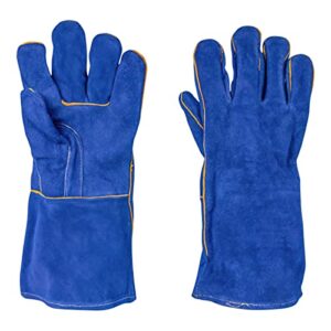 ATERET Welding Gloves 14 Inch Heat/Fire Resistant Leather Gloves for Mig, Tig, BBQ, Camping, Furnace, Pot, Fireplace (Blue)