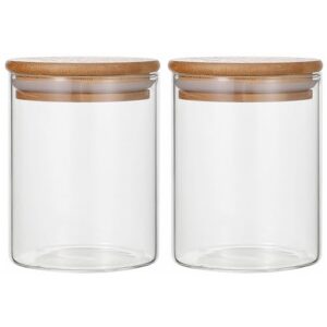 2 pack of 14 oz qtip holder dispenser glass apothecary jars with lids set bathroom storage containers for cotton ball, cotton swab, cotton pad, floss, clear