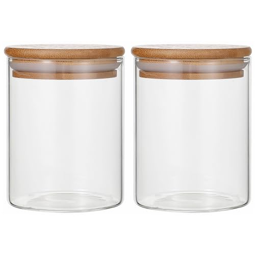 2 Pack of 14 oz Qtip Holder Dispenser Glass Apothecary Jars with Lids Set Bathroom Storage Containers for Cotton Ball, Cotton Swab, Cotton Pad, Floss, Clear