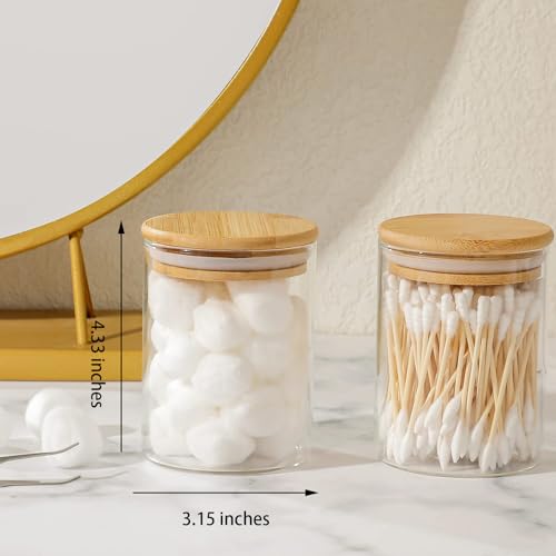 2 Pack of 14 oz Qtip Holder Dispenser Glass Apothecary Jars with Lids Set Bathroom Storage Containers for Cotton Ball, Cotton Swab, Cotton Pad, Floss, Clear