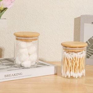 2 Pack of 14 oz Qtip Holder Dispenser Glass Apothecary Jars with Lids Set Bathroom Storage Containers for Cotton Ball, Cotton Swab, Cotton Pad, Floss, Clear