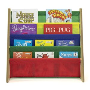 HOMESMITHS Primary Kids Book Rack Bookshelf Comic Storage 4 Tiers Shelf Perfect for Home Kindergarten PlaySchools Homeschooling Color Book Organizer Easy-to-Reach for Toddlers Wooden/Red/Yellow/Green