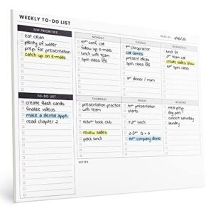 weekly planner pad: to do list desk notepad with multiple sections - 8.5x11" 52 sheets - undated tear off notebook calendar - habit planning tracker, task goal checklist organizer - agenda plan pad