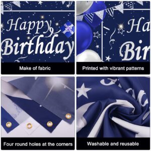 Blue Birthday Decorations for Men, Happy Birthday Decorations for Men Women Boy Party Decoration Backdrop & Tablecloth Balloons Arch Kit Blue Silver Confetti Balloons Foil Fringe Curtains Table Cover