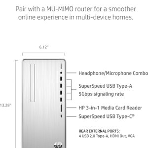 HP Pavilion TP01-2019 Desktop Mini Tower, AMD R5 5600G (3.9 GHz) 12GB RAM, 512 GB PCIe NVMe SSD, AMD Radeon IGP Windows 11 Home 318J0AAR#ABL - Natural Silver (Renewed)