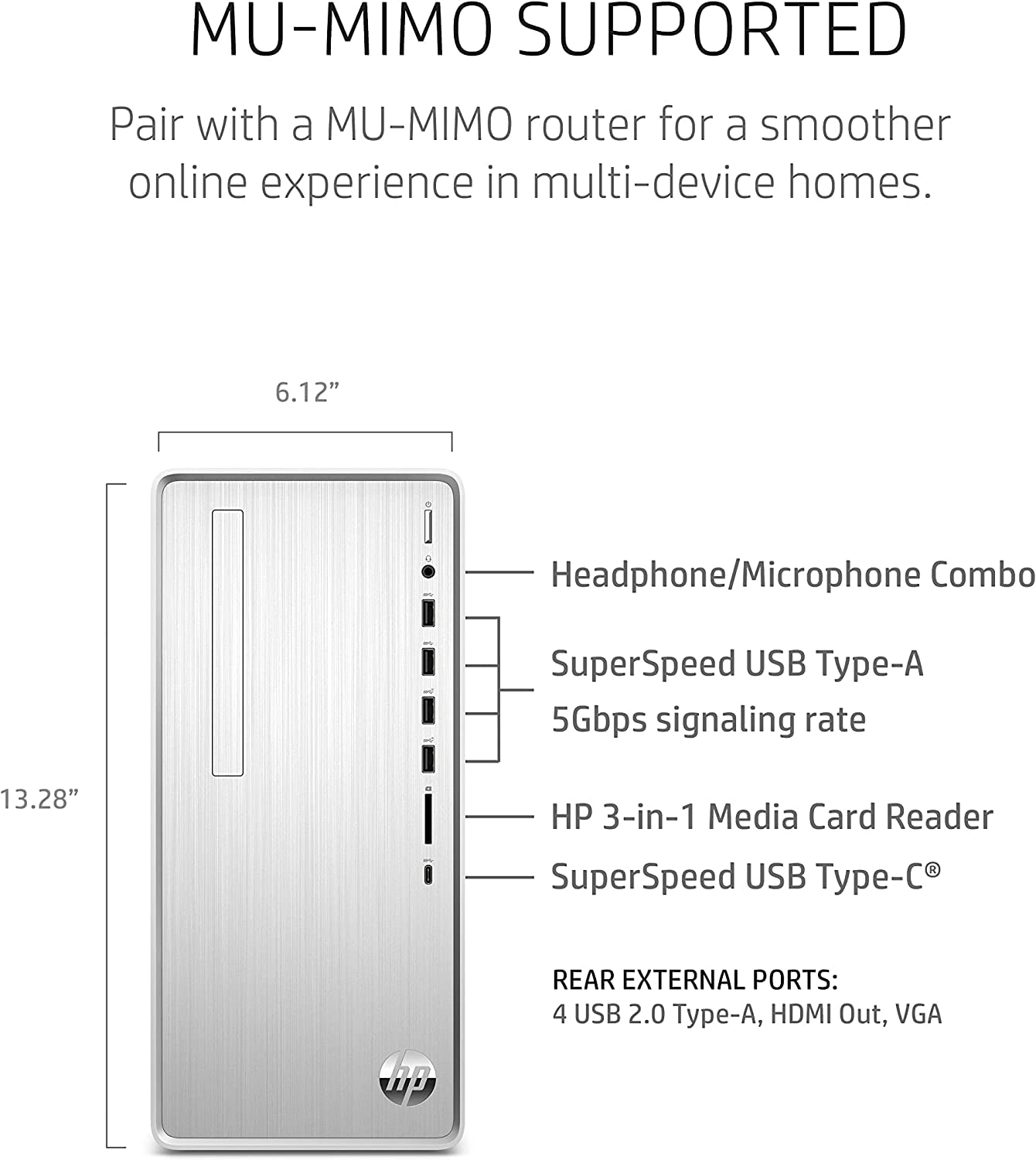 HP Pavilion TP01-2019 Desktop Mini Tower, AMD R5 5600G (3.9 GHz) 12GB RAM, 512 GB PCIe NVMe SSD, AMD Radeon IGP Windows 11 Home 318J0AAR#ABL - Natural Silver (Renewed)