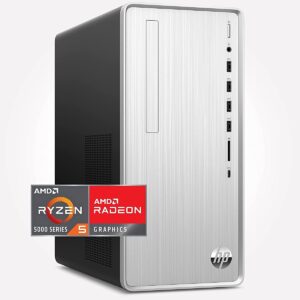 HP Pavilion TP01-2019 Desktop Mini Tower, AMD R5 5600G (3.9 GHz) 12GB RAM, 512 GB PCIe NVMe SSD, AMD Radeon IGP Windows 11 Home 318J0AAR#ABL - Natural Silver (Renewed)