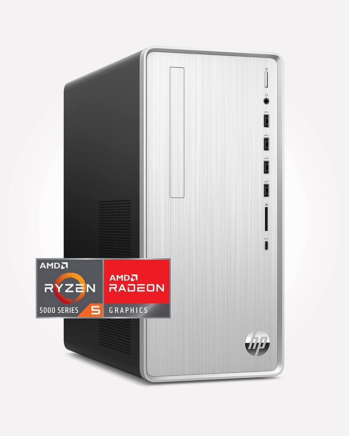 HP Pavilion TP01-2019 Desktop Mini Tower, AMD R5 5600G (3.9 GHz) 12GB RAM, 512 GB PCIe NVMe SSD, AMD Radeon IGP Windows 11 Home 318J0AAR#ABL - Natural Silver (Renewed)