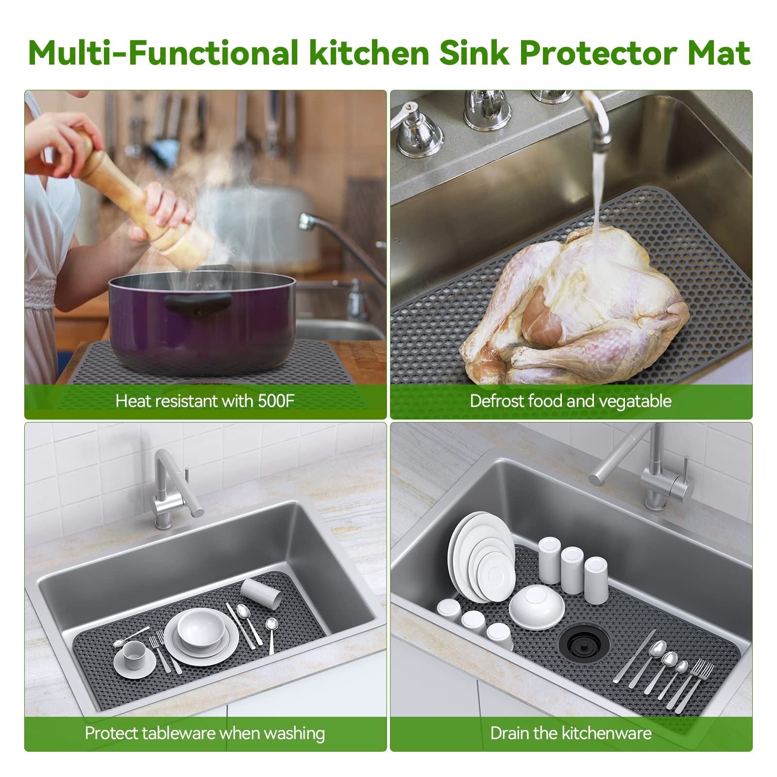 Silicone Sink Mat Toovem Kitchen Sink Mats 26''x14'' Sink Protectors for Kitchen Sink with Heat Resistant Flexible Stable for Bottom of Farmhouse Stainless Steel Porcelain Sink Pad