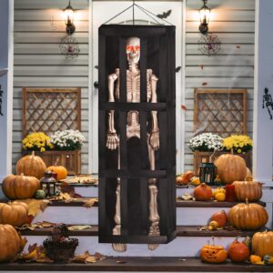 halloween animatronics skeleton decor props,64 inches halloween interactive hanging caged skeleton with lights sounds and vibration, skeleton decorations outdoor tree lawn garden backyard