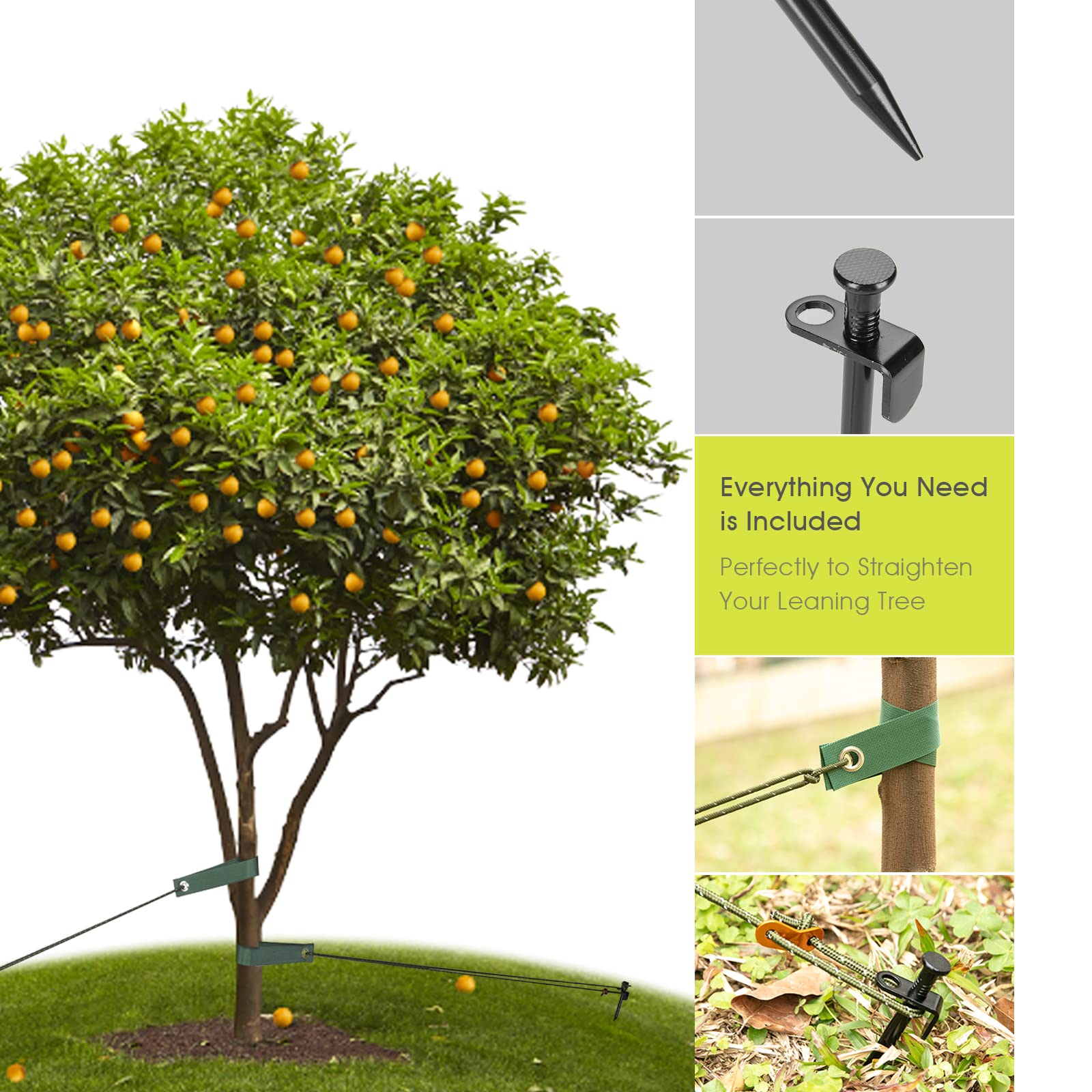 Heavy Duty Tree Stake Kits, 11.8 Inch Steel Tree Stakes and Supports for Young Tree Anti Strong Wind, Leaning Tree Anchor Straightening Kit with 3 PCS Steel Stakes, 13.12 Feet Rope and Tree Straps