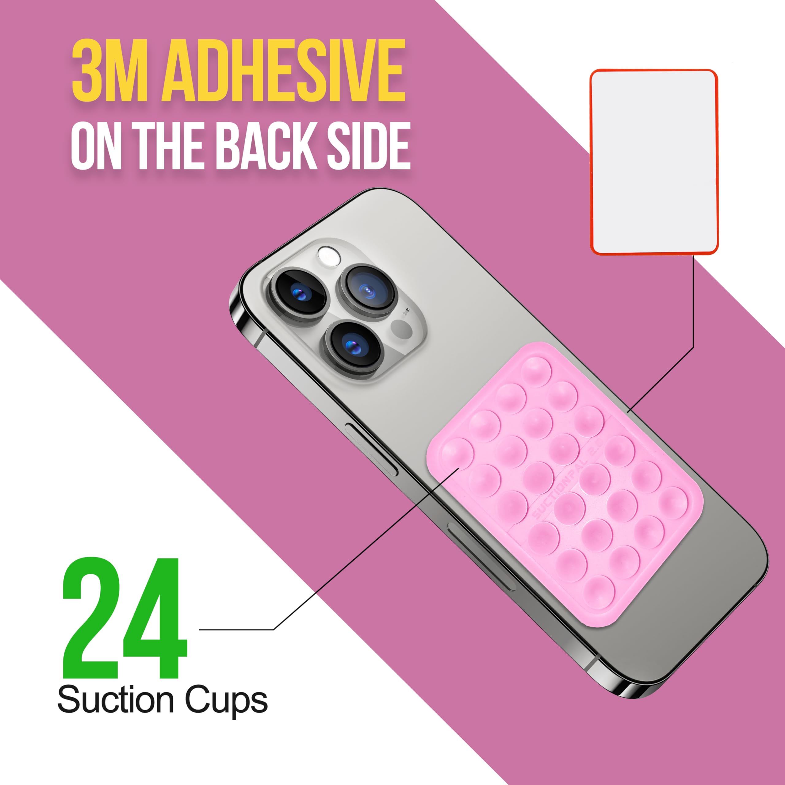 Suction Pal 2.0 - Pack of 2 Silicone Suction Non Slip Adhesive Mount Compatible with iPhone and Android (Pink)