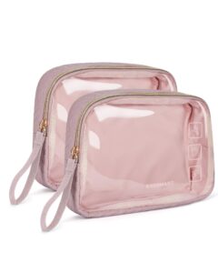 bagsmart tsa approved toiletry bag, 2 pack clear makeup cosmetic bag organizer, quart size travel bag for toiletries, carry-on travel accessories essentials - pink