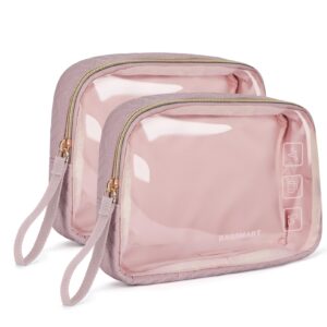 BAGSMART TSA Approved Toiletry Bag, 2 Pack Clear Makeup Cosmetic Bag Organizer, Quart Size Travel Bag for Toiletries, Carry-on Travel Accessories Essentials - Pink