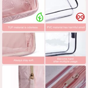 BAGSMART TSA Approved Toiletry Bag, 2 Pack Clear Makeup Cosmetic Bag Organizer, Quart Size Travel Bag for Toiletries, Carry-on Travel Accessories Essentials - Pink