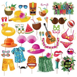 38pcs luau photo booth props luau party favors for luau party decorations tropical party decorations tiki party decorations birthday hawaiian summer beach pool party decorations supplies