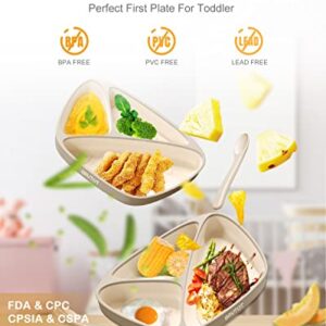 BRVTOT Newest Suction Plates for Baby & Toddler, 100% Food Grade Silicone Baby Plates with Spoon Set BPA Free, Feeding Divided Toddler Plate with Utensils for Led Weaning, Microwave & Dishwasher Safe