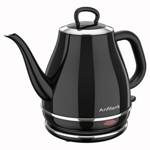 anfilank electric gooseneck kettle, 1l 1500w fast boil, 100% stainless steel bpa free pour-over coffee & tea kettle, water boiler with auto shut & boil-dry protection, black