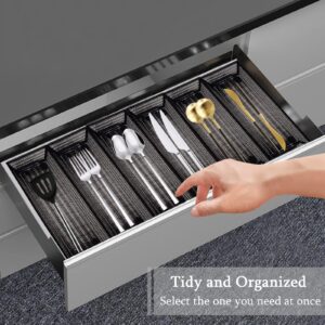 Chris.W 6Pcs Kitchen Utensil Drawer Organizers Tray Mesh Silverware Cutlery Tray with Interlocking Arm, Free Combination for Flatware Spoons Forks Knifes Storage (Black - 8.78x3.15x2in)