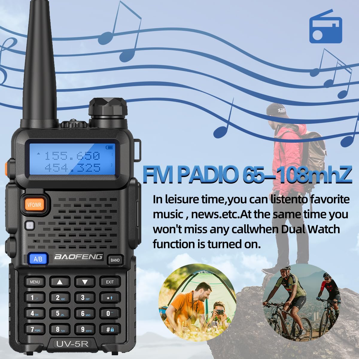 Baofeng UV-5R Ham Radio Handheld Dual Band Long Range Walkie Talkie for Adults Bafeng Portable Radio Two Way Radio Walkie Talkies with Full Set (Black 1Pack)