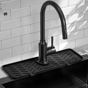 meiliweser silicone faucet splash guard gen 2 - outlet & slope upgraded faucet water catcher mat - 18” x 5.1” - sink sponge holder for kitchen, bathroom(black)