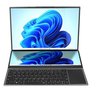 naroote 16in dual screen laptop, dual screen laptop computer 13600mah battery 100-240v with touchpad for reading for windows 11 (us plug)