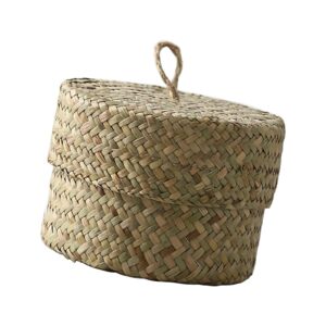magideal seagrass storage basket with lid handmade finishing box container storage box candy box