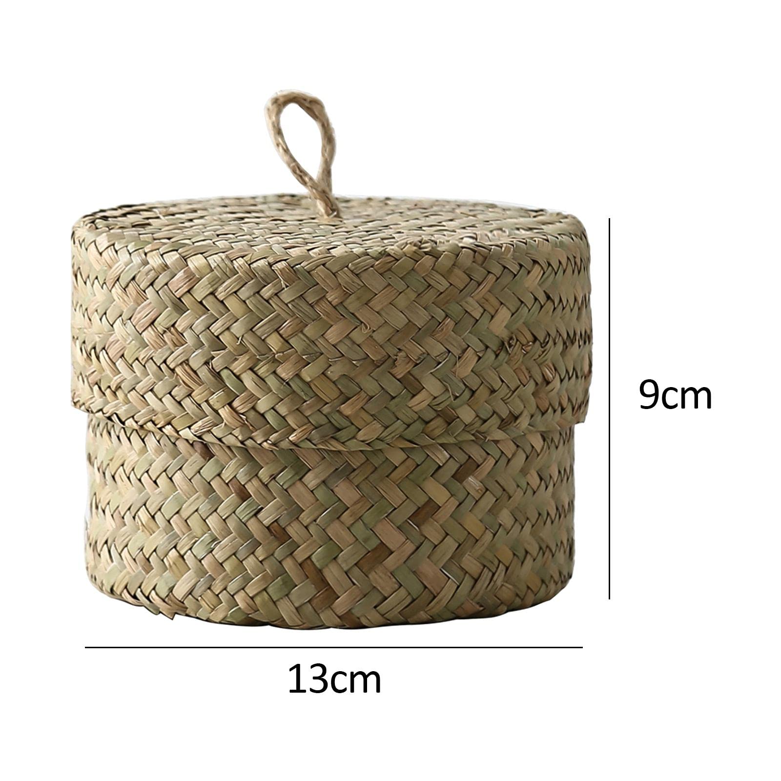 MagiDeal Seagrass Storage Basket with Lid Handmade Finishing Box Container Storage Box Candy Box