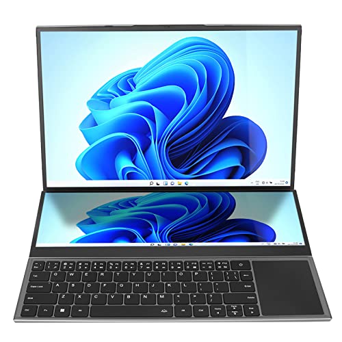 Naroote 16in 14in Dual Screen Laptop, Dual Screen Laptop 1TB SSD 100‑240V 32GB RAM for Playing Games (US Plug)