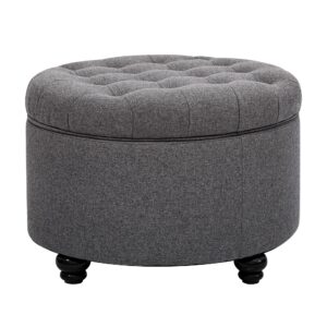 canglong large button tufted fabric round storage ottoman with storage for living room & bedroom,dark grey