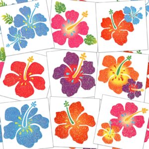 180 Pcs Hibiscus Glitter Sticker Tattoo Temporary Tattoo Summer Fake Flower Stickers Cute Apparel Accessories for Body Face Kids Women Party Favors